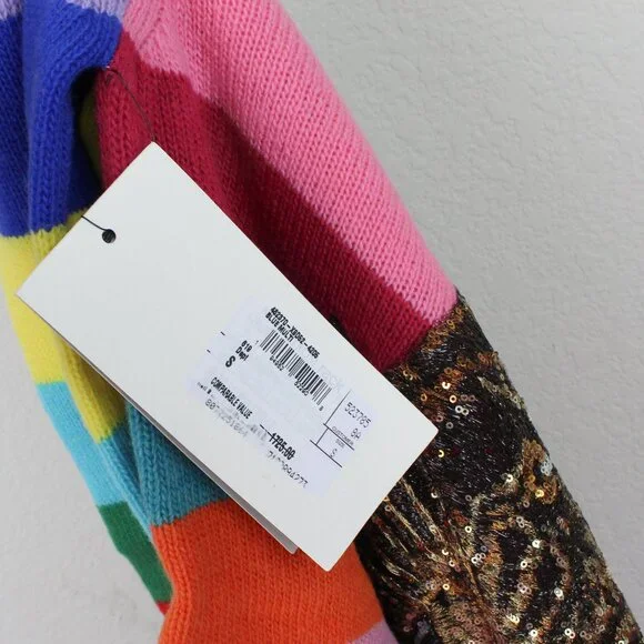 NWT Gucci Stripe Sequin Embroidered Wool Sweater, Small, Tiger “Loved” Appliqué - Picture 5 of 16